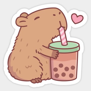 Cute Capybara Loves Bubble Tea Sticker